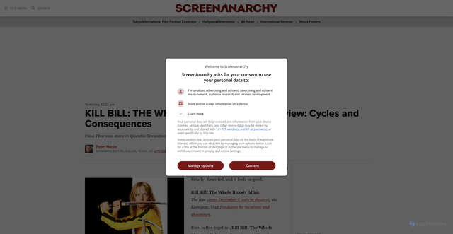 Security scan screenshot of https://screenanarchy.com/2025/12/kill-bill-the-whole-bloody-affair-review-cycles-and-consequences.html