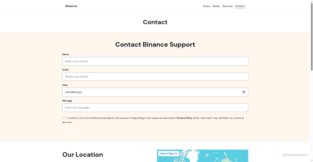 Security scan screenshot of https://binence.in/contact/