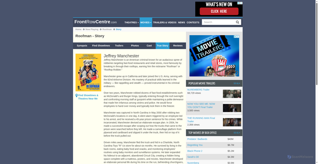 Security scan screenshot of https://www.frontrowcentre.com/movies/roofman-187980/story/