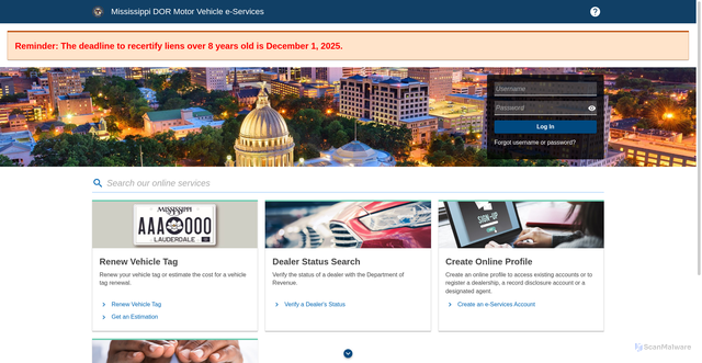 Security scan screenshot of https://mves.dor.ms.gov