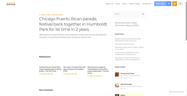 Security scan screenshot of https://vamosrincon.com/uncategorized/chicago-puerto-rican-parade-festival-back-together-in-humboldt-park-for-1st-time-in-2-years/