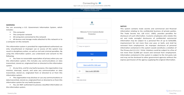 Security scan screenshot of https://cbplogin.my.salesforce.com