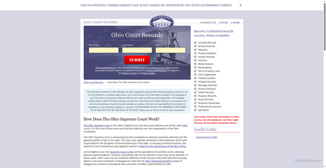 Security scan screenshot of https://ohiocourtrecords.us/supreme-court/