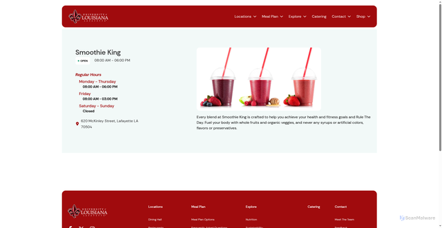 Security scan screenshot of https://ullafayette.sodexomyway.com/en-us/locations/smoothie-king