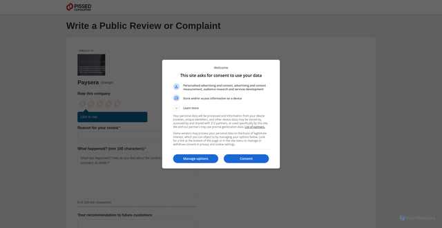 Security scan screenshot of http://www.pissedconsumer.com/post-complaint.html?firm_id=179089