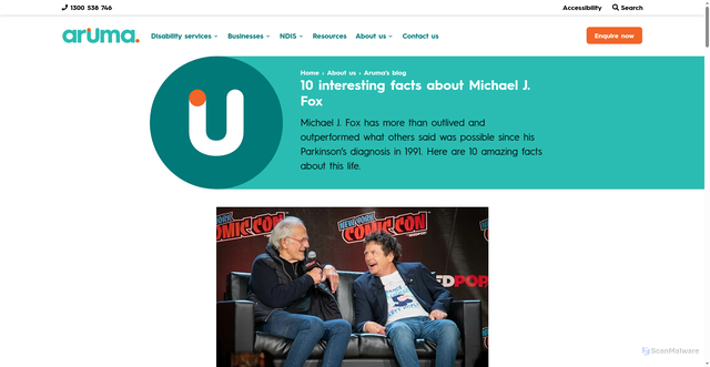 Security scan screenshot of https://www.aruma.com.au/about-us/blog/10-interesting-facts-about-michael-j-fox/