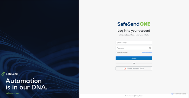 Security scan screenshot of https://signatures.safesendreturns.com