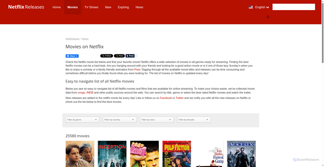 Security scan screenshot of https://www.netflixreleases.com/movies/