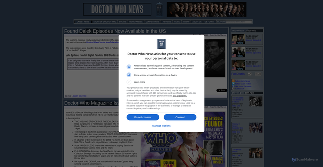 Security scan screenshot of https://doctorwhonews.net
