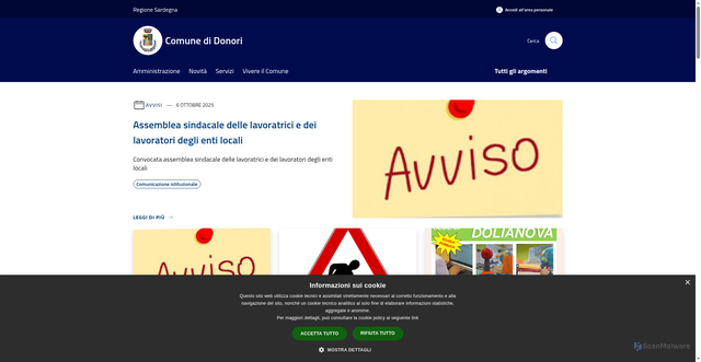 Security scan screenshot of https://comune.donori.su.it/it