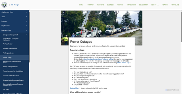 Security scan screenshot of https://www.ci.oswego.or.us/citymanager/power-outages
