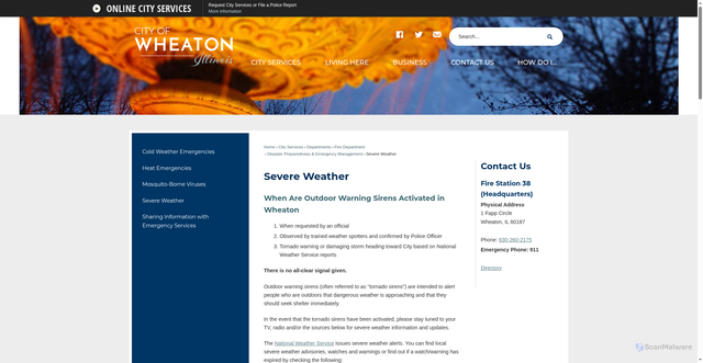 Security scan screenshot of https://www.wheaton.il.us/196/Severe-Weather