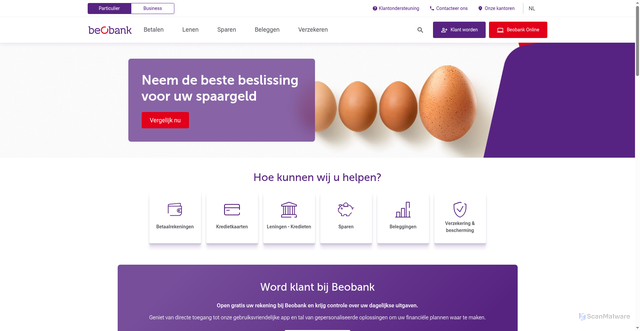 Security scan screenshot of https://beobank.be
