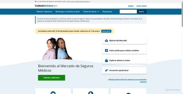Security scan screenshot of https://www.cuidadodesalud.gov/es/