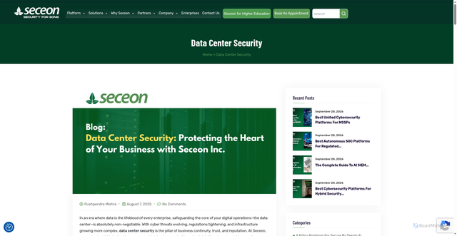 Security scan screenshot of https://seceon.com/data-center-security/