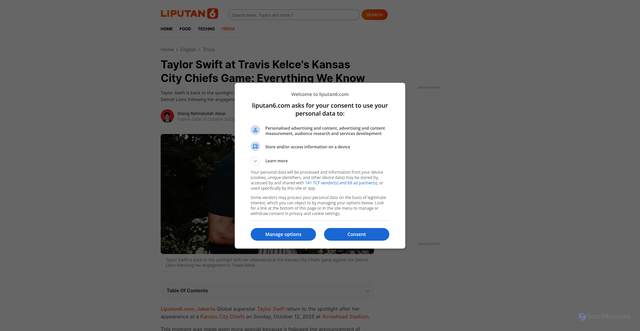 Security scan screenshot of https://en.liputan6.com/trivia/read/6183134/taylor-swift-at-travis-kelces-kansas-city-chiefs-game-everything-we-know