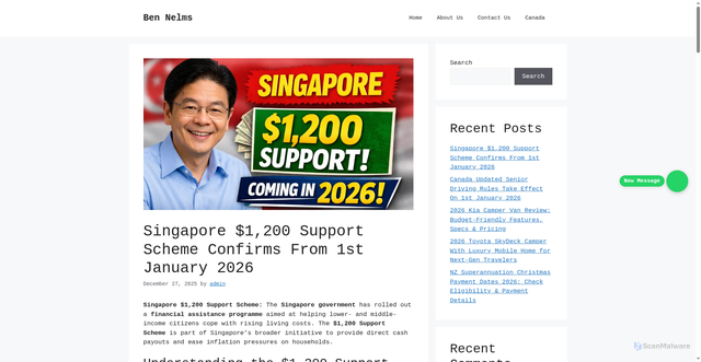 Security scan screenshot of https://bennelms.ca/singapore-1200-support-scheme-2026/