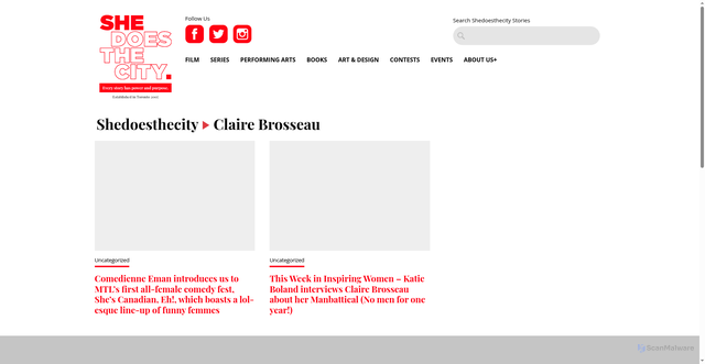 Security scan screenshot of https://www.shedoesthecity.com/tag/claire-brosseau/