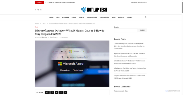 Security scan screenshot of https://hotlaptech.com/tech/microsoft-azure-outage-tracker/
