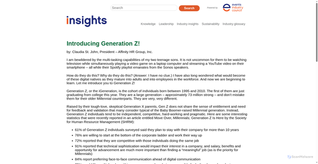 Security scan screenshot of https://insights.eventscouncil.org/Full-Article/introducing-generation-z
