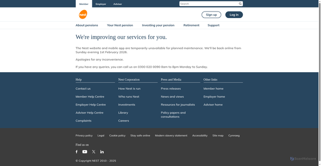 Security scan screenshot of https://content.nestpensions.org.uk/error-maintenance.html