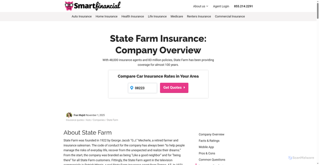 Security scan screenshot of https://smartfinancial.com/insurance-companies/state-farm-insurance