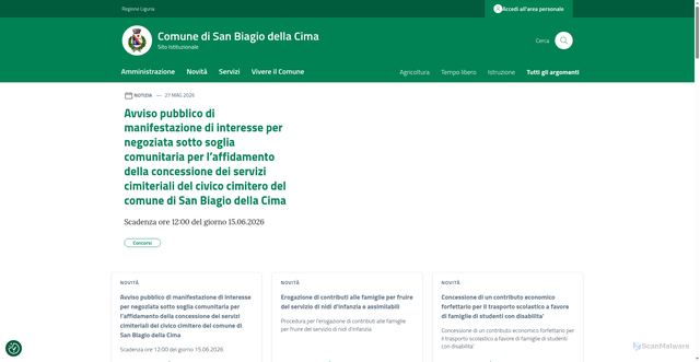 Security scan screenshot of http://www.comune.sanbiagiodellacima.im.it/