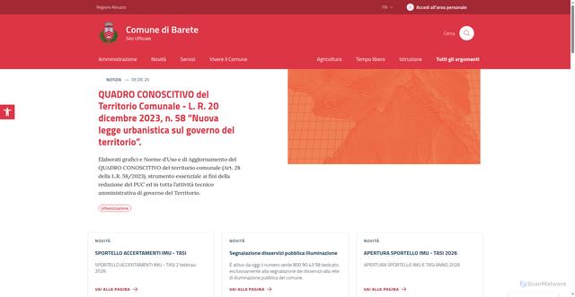 Security scan screenshot of https://www.comune.barete.aq.it/
