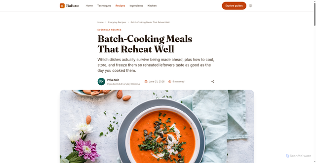 Security scan screenshot of https://rafuxo.pages.dev/batch-cooking-meals-that-reheat-well/