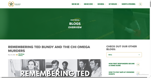 Security scan screenshot of https://flsheriffs.org/blog/entry/remembering-ted-bundy-and-the-chi-omega-murders/