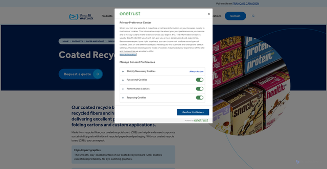 Security scan screenshot of https://www.smurfitwestrock.com/products/paper-and-board/paperboard/coated-recycled-board-crb