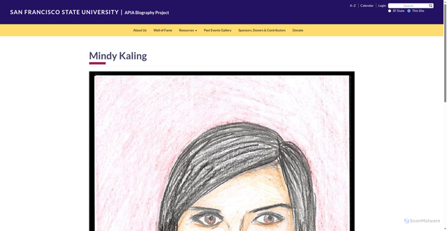 Security scan screenshot of https://apiabiography.sfsu.edu/mindy-kaling