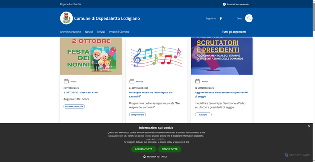Security scan screenshot of https://www.comune.ospedalettolodigiano.lo.it/it