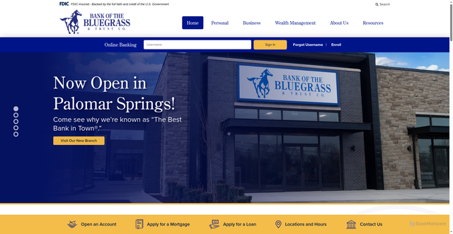Security scan screenshot of https://www.bankofthebluegrass.com/
