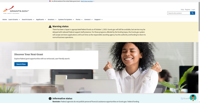 Security scan screenshot of https://grants.gov/