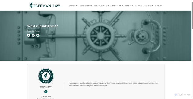 Security scan screenshot of https://freemanlaw.com/what-is-bank-fraud/
