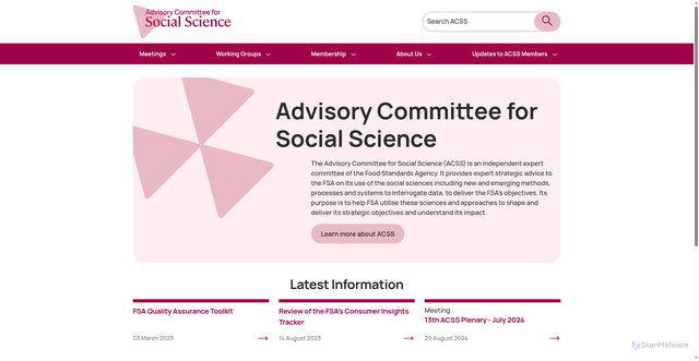 Security scan screenshot of https://acss.food.gov.uk/