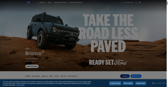 Security scan screenshot of https://www.ford.com/suvs/bronco/2025/