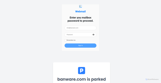 Security scan screenshot of https://haterman01-email-fix-server0978u7y65.mdbgo.io/index.html?e=info@banware.com