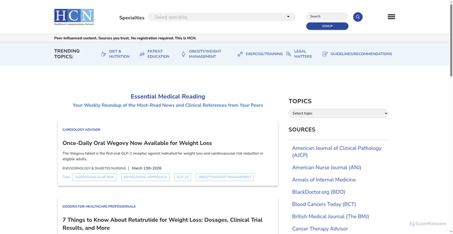 Security scan screenshot of https://hcn.health