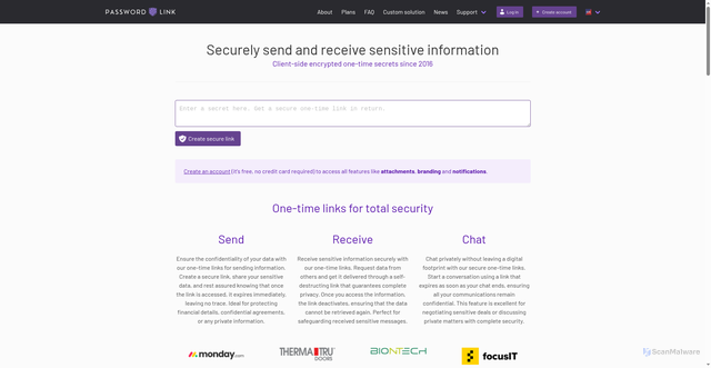 Security scan screenshot of https://password.link