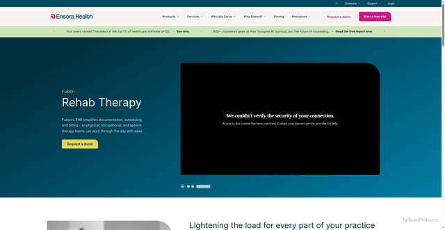 Security scan screenshot of https://ensorahealth.com