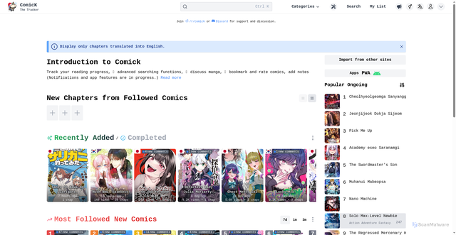 Security scan screenshot of https://comick.dev