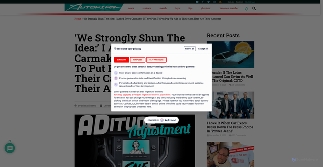 Security scan screenshot of https://www.theautopian.com/i-asked-every-carmaker-if-they-plan-to-put-pop-up-ads-in-their-cars/
