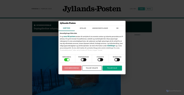 Security scan screenshot of https://jyllands-posten.dk