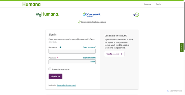 Security scan screenshot of https://account.humana.com/