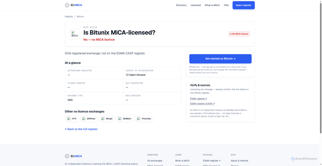 Security scan screenshot of https://eumica.com/exchange/bitunix