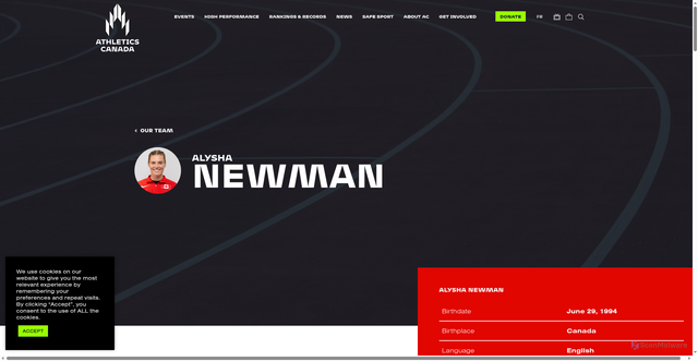 Security scan screenshot of https://athletics.ca/athlete/alysha-newman/