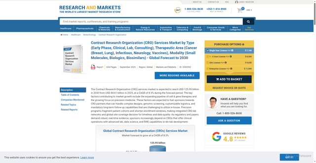 Security scan screenshot of https://www.researchandmarkets.com/reports/5393392/contract-research-organization-cro-services?rmtoken=nzri5ewtu