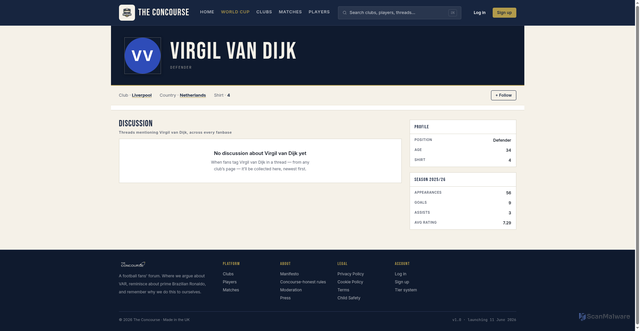 Security scan screenshot of https://theconcourse.co.uk/player/virgil-van-dijk